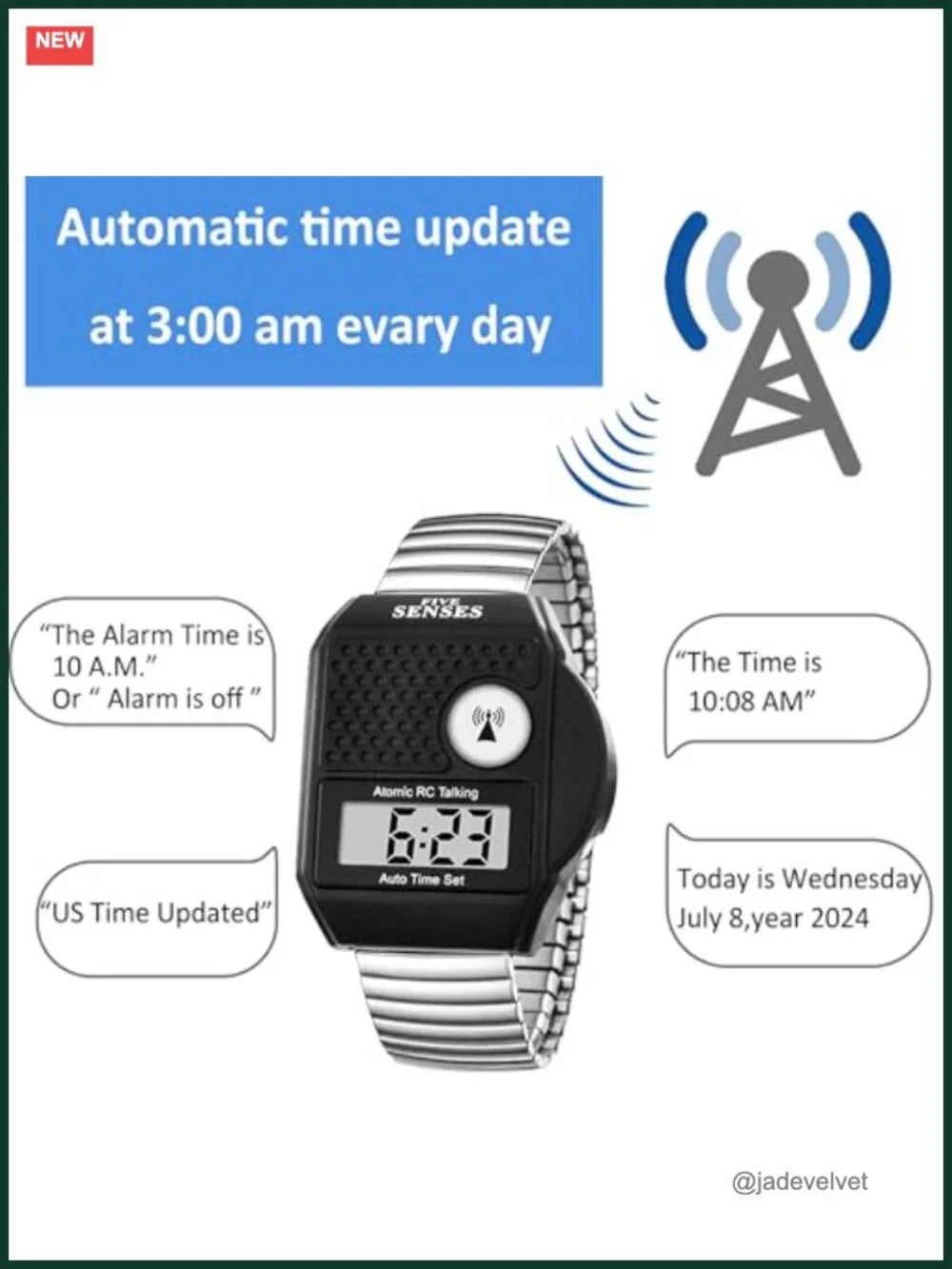 Atomic Talking Watch for Seniors Blind Low Vision Large LCD Digital